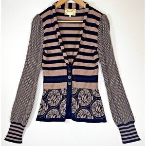 Lia Molly New Orleans Womens Small Cardigan Sweater Striped Boho Retro Knit